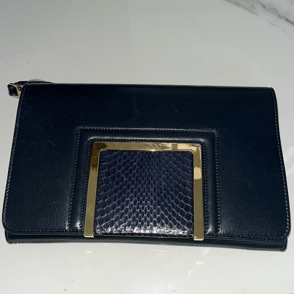 Jimmy Choo Leather Snakeskin Alara Wristlet Clutch